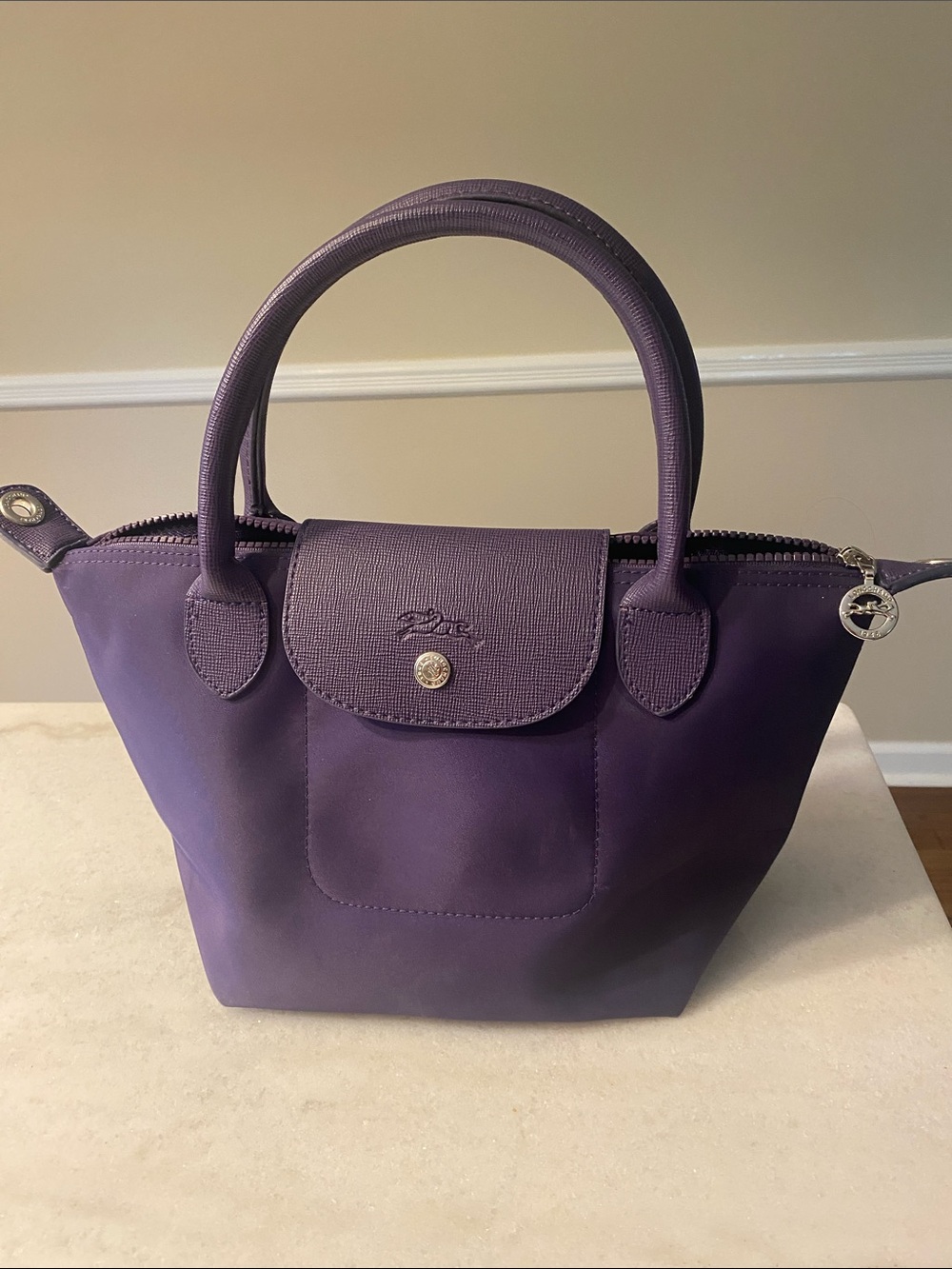 Longchamp Purple Nylon Small Top-Handle zipper Tote